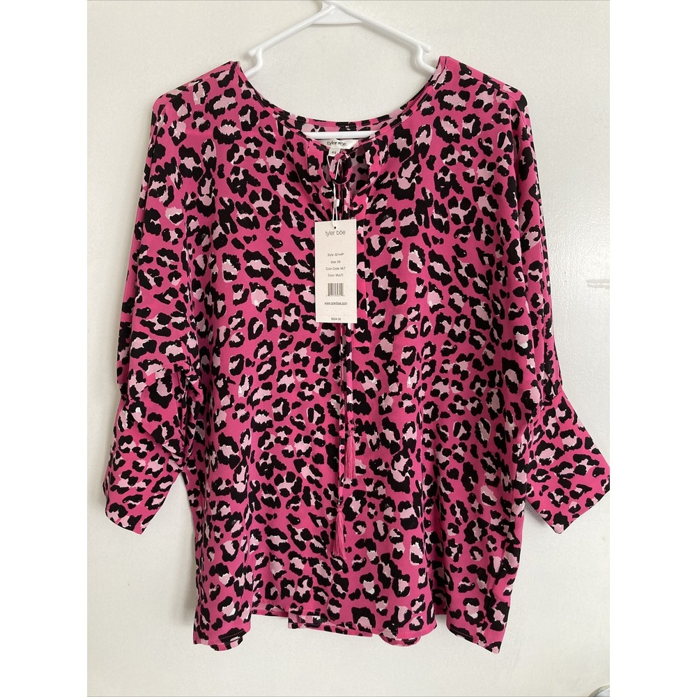 Tyler Boe Women's Blouse Pink Extra Small Silk Animal Print 32144P #805